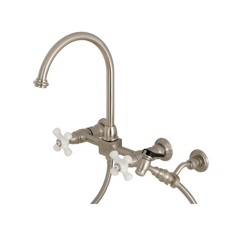 RESTORATION KS1298PXBS 8" Centerset Wall Mount Kitchen Faucet with Brass Sprayer KS1298PXBS